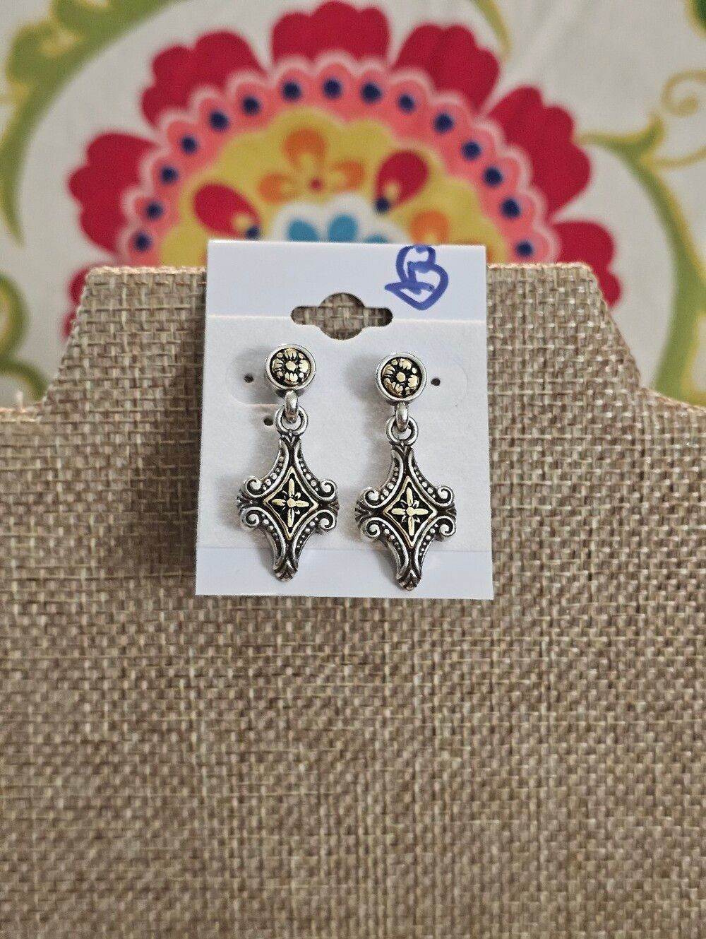 Brighton Silver-Tone Fleur Earrings with Gold Accents